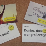 Lobkarten mit Schriftzug gut gemacht und danke, das war großartig