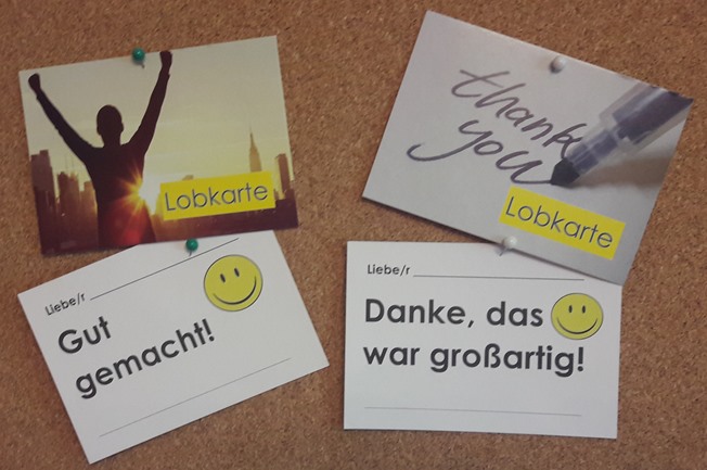 Lobkarten mit Schriftzug gut gemacht und danke, das war großartig